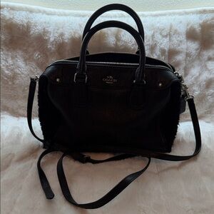 Coach Black Pebbled Leather Satchel with Crossbody Strap